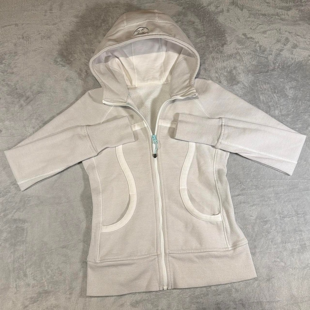 Lululemon Scuba Full Zip Hoodie | Light Grey and White | Size 6